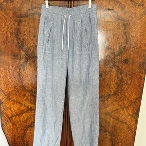 Athleta Cabo drawstring wide leg linen pants, size 6, chambray blue